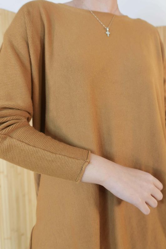 Winnie Ribby Stretch Longline Fine Knit Camel